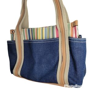 Rosetti | Vtg Denim Stripe Cotton Canvas Small Summer Beach Vacation Handbag